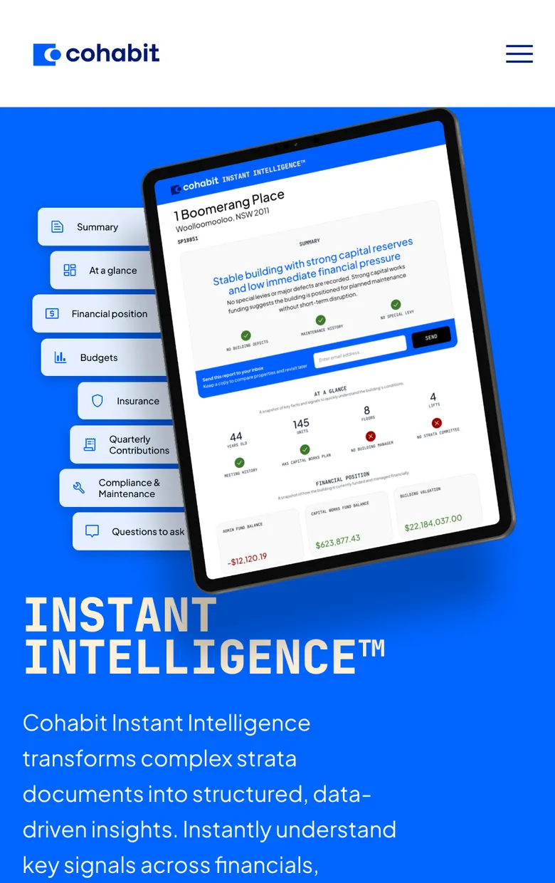 Cohabit website on a phone