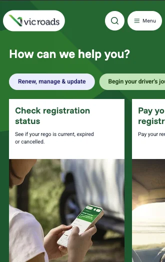 VicRoads website on a phone